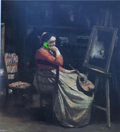 꼬로 Jean-Baptiste-Camille Corot. 화가의 스튜디오, 만돌린을 가진 젊은 여인 The Artist’s Studio, Young Woman with Mandolin, c. 1865. Oil on canvas.